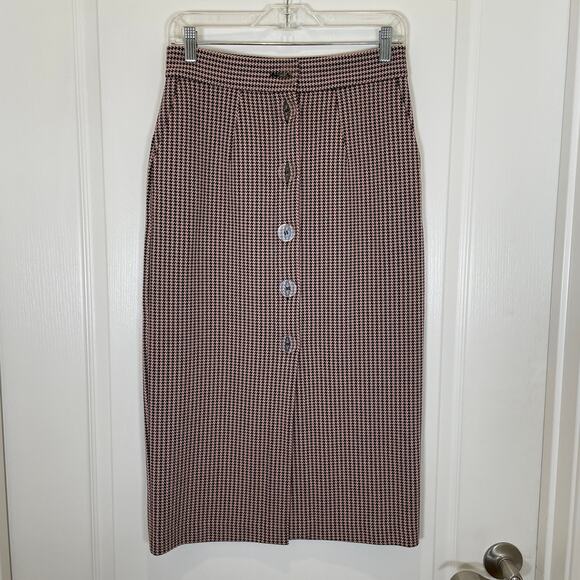 & Other Stories Houndstooth Print Midi Pencil Skirt Pink Black Button Front 4 - Picture 3 of 10